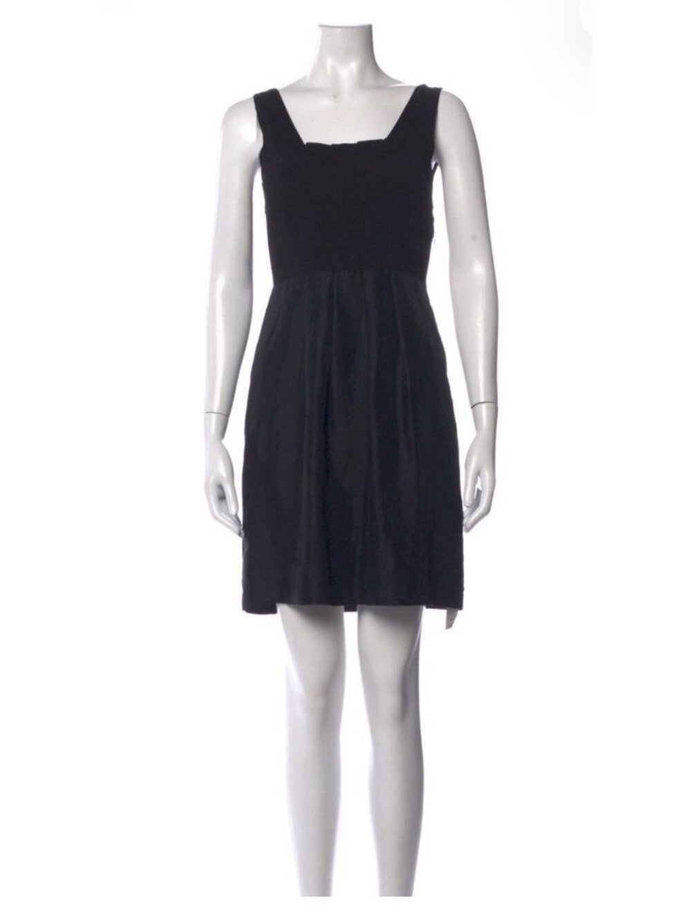 Theory Authentic Isel Reach Solid Black Tank Pleated A-Line Mini Dress Silk 2 Xs
